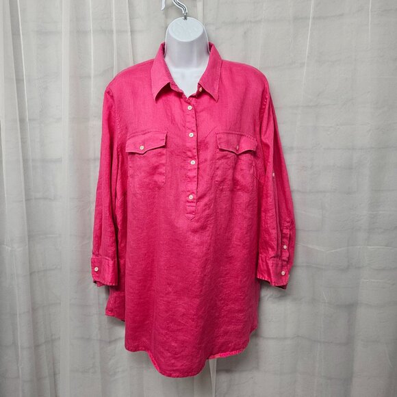 Lauren Ralph Lauren Pink Popover Linen Blouse Preppy Minimalist Beach Summer 2X - Picture 10 of 10